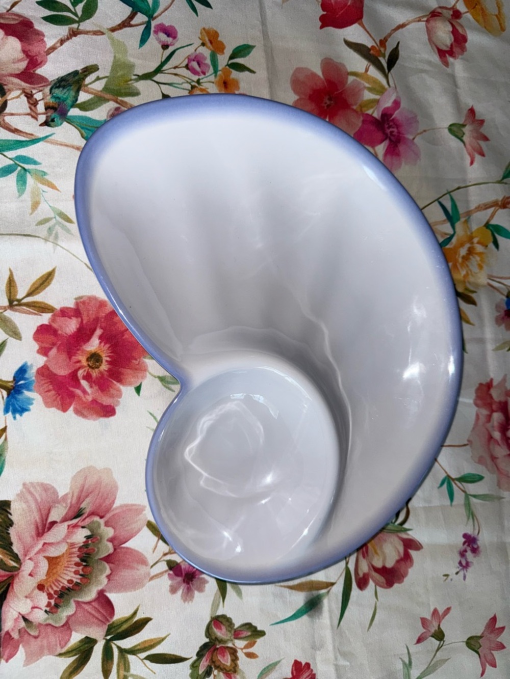 White plastic Heart-Shaped Bowl with Lavender Rim vegetables, and dip tray 12X15